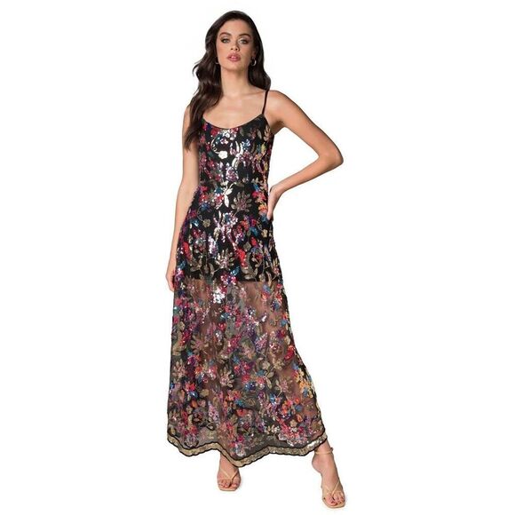 Dress the Population Dresses & Skirts - Dress the Population Floral Maxi Dress - Black and Multicolor